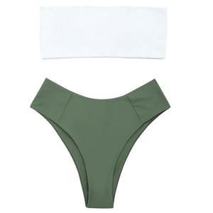 Belleziva Ribbed Bandeau Bikini Set High Cut Sexy Brazilian Bikini Swimwear Female Bathing Suit Women Sexy Swimsuit Biquinis
