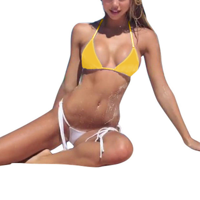 Vertvie 2018 Brand Yellow Women Sexy Brazilian Thong Bikini Swim Set Swimwear Low Waist Swimsuit Beach Bikini Swim Bathing Suit