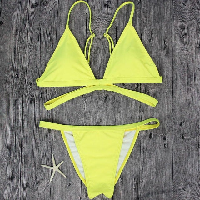 Vertvie 2018 Brand Yellow Women Sexy Brazilian Thong Bikini Swim Set Swimwear Low Waist Swimsuit Beach Bikini Swim Bathing Suit