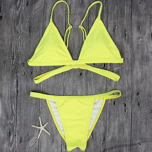 Vertvie 2018 Brand Yellow Women Sexy Brazilian Thong Bikini Swim Set Swimwear Low Waist Swimsuit Beach Bikini Swim Bathing Suit