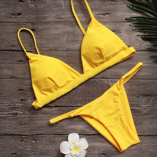 Vertvie 2018 Brand Yellow Women Sexy Brazilian Thong Bikini Swim Set Swimwear Low Waist Swimsuit Beach Bikini Swim Bathing Suit