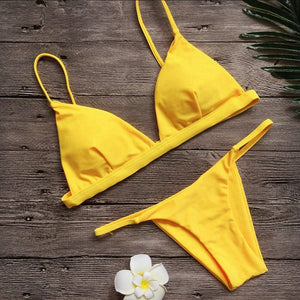 Vertvie 2018 Brand Yellow Women Sexy Brazilian Thong Bikini Swim Set Swimwear Low Waist Swimsuit Beach Bikini Swim Bathing Suit