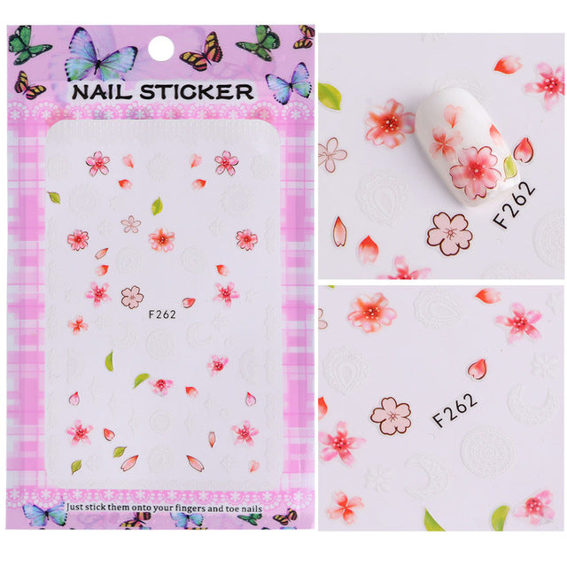 1 Sheet Embossed 3D Nail Stickers Blooming Flower 3D Nail Art Stickers Decals Adhesive Manicure Nail Art Tips Decoration SAF199