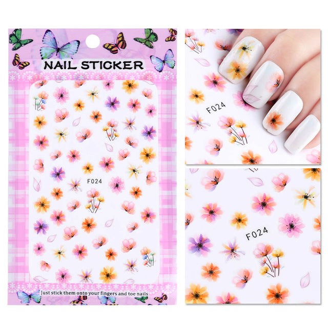 1 Sheet Embossed 3D Nail Stickers Blooming Flower 3D Nail Art Stickers Decals Adhesive Manicure Nail Art Tips Decoration SAF199