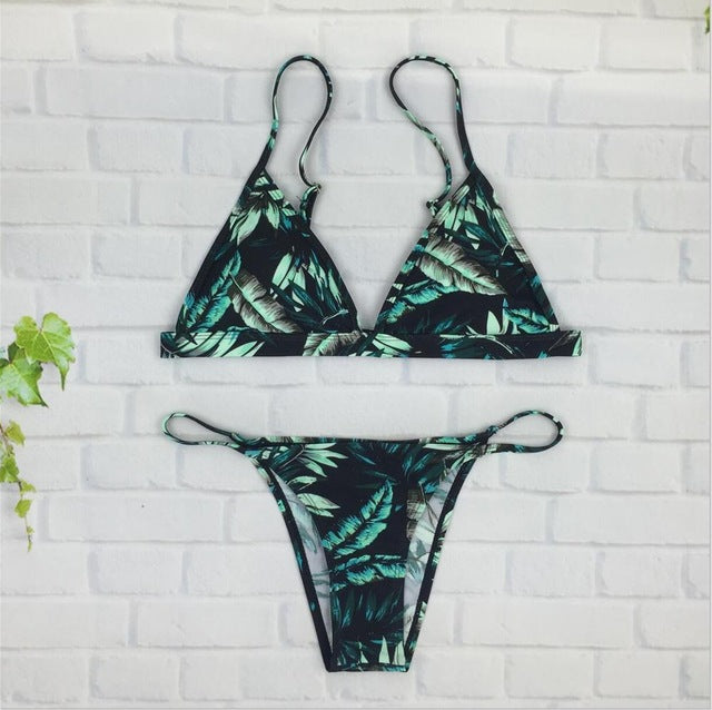 Swimwear Women Sexy Micro Bikinis Set Leaf Triangle Bathing Suit Brazilian Bikini Thong Swimsuit Maillot De Bain Femme 2018