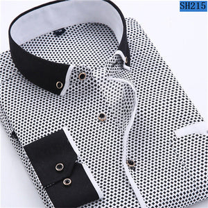 2018 Men Fashion Casual Long Sleeved Printed shirt Slim Fit Male Social Business Dress Shirt Brand Men Clothing Soft Comfortable