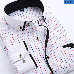 2018 Men Fashion Casual Long Sleeved Printed shirt Slim Fit Male Social Business Dress Shirt Brand Men Clothing Soft Comfortable