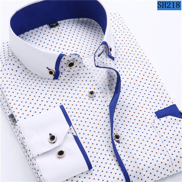 2018 Men Fashion Casual Long Sleeved Printed shirt Slim Fit Male Social Business Dress Shirt Brand Men Clothing Soft Comfortable