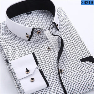 2018 Men Fashion Casual Long Sleeved Printed shirt Slim Fit Male Social Business Dress Shirt Brand Men Clothing Soft Comfortable