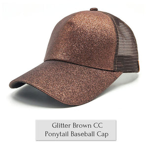 Drop Shipping CC Glitter Ponytail Baseball Cap Women Messy Bun Baseball Cap Girls Snapback Caps Summer Sports Mesh Hats