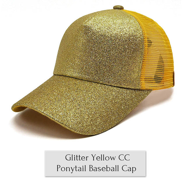 Drop Shipping CC Glitter Ponytail Baseball Cap Women Messy Bun Baseball Cap Girls Snapback Caps Summer Sports Mesh Hats