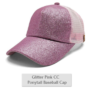 Drop Shipping CC Glitter Ponytail Baseball Cap Women Messy Bun Baseball Cap Girls Snapback Caps Summer Sports Mesh Hats