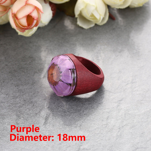 Handmade Wood Resin Ring With Magnificent Fantasy Secret Magic Landscape Punk Wooden Rings Hip Hop unique Jewelry