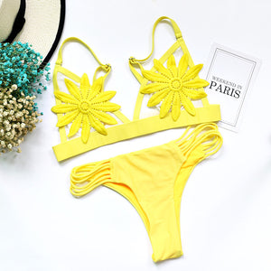 PLAVKY 2018 Sexy White Mesh Embroidered Flower Strappy Biquini Micro Bathing Suit Swimsuit Thong Swimwear Women Brazilian Bikini