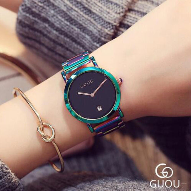 GUOU Watch Women Fashion Colorful Stainless Steel Ladies Watch Luxury Exquisite Women's Watches reloj mujer relogio feminino
