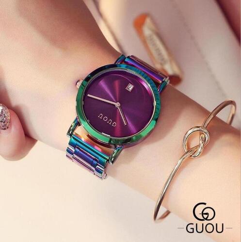 GUOU Watch Women Fashion Colorful Stainless Steel Ladies Watch Luxury Exquisite Women's Watches reloj mujer relogio feminino