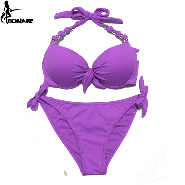 EONAR Bikinis Women 2018 Print Floral Swimsuits Brazilian Push Up Halter Bikini Set Bathing Suits Plus Size Swimwear Female XXL