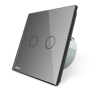 Livolo 2 Gang 1 Way Wall Touch Switch, White Crystal Glass Switch Panel, EU Standard,  220-250V,VL-C702-1/2/3/5