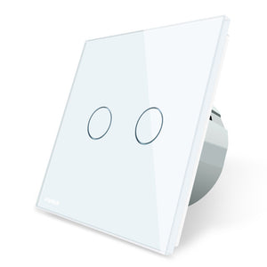 Livolo 2 Gang 1 Way Wall Touch Switch, White Crystal Glass Switch Panel, EU Standard,  220-250V,VL-C702-1/2/3/5