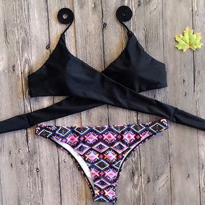 2018 Woman Sexy Swimwear Cross Brazilian Bikinis Set Beach Bathing Suit Push Up Halter Bodaysuit Bandage Female Bather Swimsuits