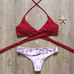 2018 Woman Sexy Swimwear Cross Brazilian Bikinis Set Beach Bathing Suit Push Up Halter Bodaysuit Bandage Female Bather Swimsuits