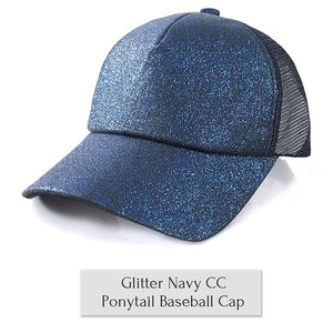 Drop Shipping CC Glitter Ponytail Baseball Cap Women Messy Bun Baseball Cap Girls Snapback Caps Summer Sports Mesh Hats