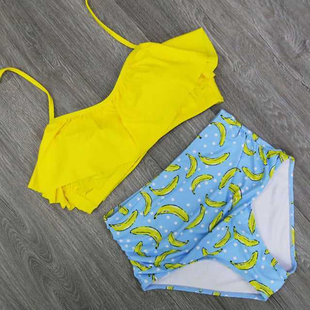 Bikini Set Double Ruffle Swimwear Women Sexy Swimsuit Off Shoulder High Waist Swim Wear Beach Bathing Suits
