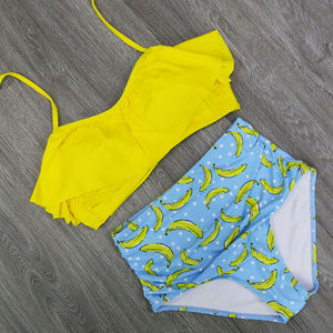 Bikini Set Double Ruffle Swimwear Women Sexy Swimsuit Off Shoulder High Waist Swim Wear Beach Bathing Suits