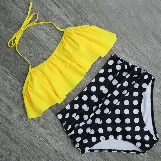 Bikini Set Double Ruffle Swimwear Women Sexy Swimsuit Off Shoulder High Waist Swim Wear Beach Bathing Suits