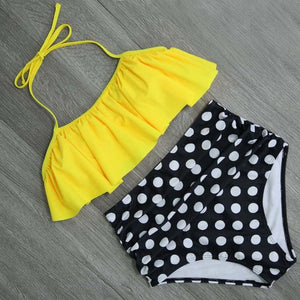 Bikini Set Double Ruffle Swimwear Women Sexy Swimsuit Off Shoulder High Waist Swim Wear Beach Bathing Suits