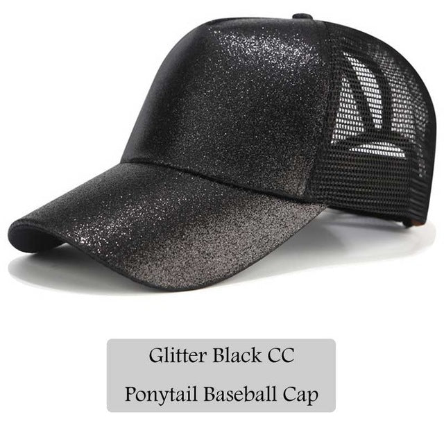 2018 CC Glitter Ponytail Baseball Cap Women Messy Bun Snapback Summer Mesh Hats Casual Adjustable Sport Caps Drop Shipping