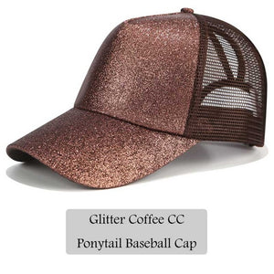 2018 CC Glitter Ponytail Baseball Cap Women Messy Bun Snapback Summer Mesh Hats Casual Adjustable Sport Caps Drop Shipping