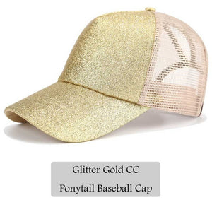 2018 CC Glitter Ponytail Baseball Cap Women Messy Bun Snapback Summer Mesh Hats Casual Adjustable Sport Caps Drop Shipping