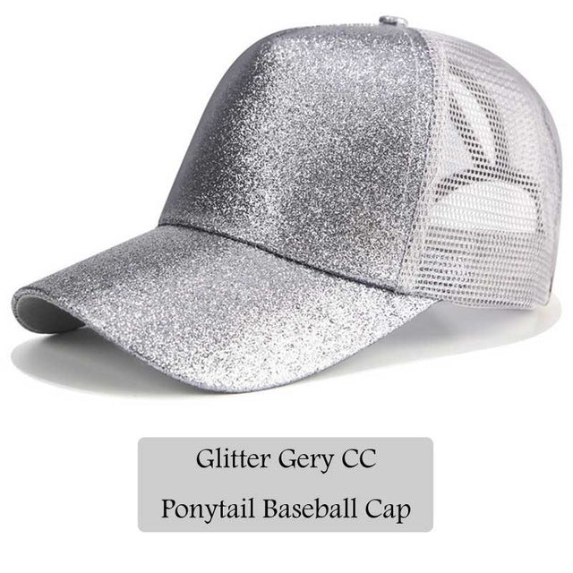 2018 CC Glitter Ponytail Baseball Cap Women Messy Bun Snapback Summer Mesh Hats Casual Adjustable Sport Caps Drop Shipping