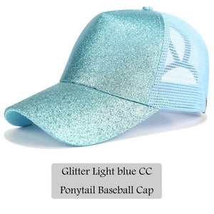 2018 CC Glitter Ponytail Baseball Cap Women Messy Bun Snapback Summer Mesh Hats Casual Adjustable Sport Caps Drop Shipping