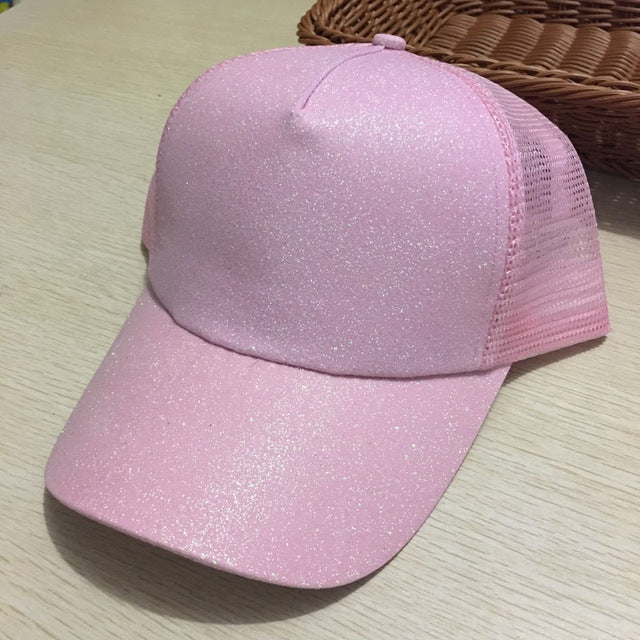 2018 CC Glitter Ponytail Baseball Cap Women Messy Bun Snapback Summer Mesh Hats Casual Adjustable Sport Caps Drop Shipping