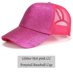 2018 CC Glitter Ponytail Baseball Cap Women Messy Bun Snapback Summer Mesh Hats Casual Adjustable Sport Caps Drop Shipping