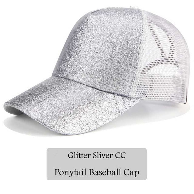 2018 CC Glitter Ponytail Baseball Cap Women Messy Bun Snapback Summer Mesh Hats Casual Adjustable Sport Caps Drop Shipping