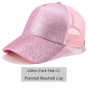 2018 CC Glitter Ponytail Baseball Cap Women Messy Bun Snapback Summer Mesh Hats Casual Adjustable Sport Caps Drop Shipping