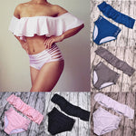 2018 Women Strapless Bikini Set Off Shoulder Swimsuit High Waist Cross Straps Biquini Sexy Hollow Out Swimwear Bathing Suit